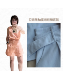 【亞麻無袖套裝｜方領寬衣短褲｜附腰帶】（現貨）