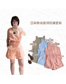【亞麻無袖套裝｜方領寬衣短褲｜附腰帶】（現貨）