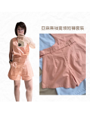 【亞麻無袖套裝｜方領寬衣短褲｜附腰帶】（現貨）
