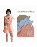 【亞麻無袖套裝｜方領寬衣短褲｜附腰帶】（現貨）