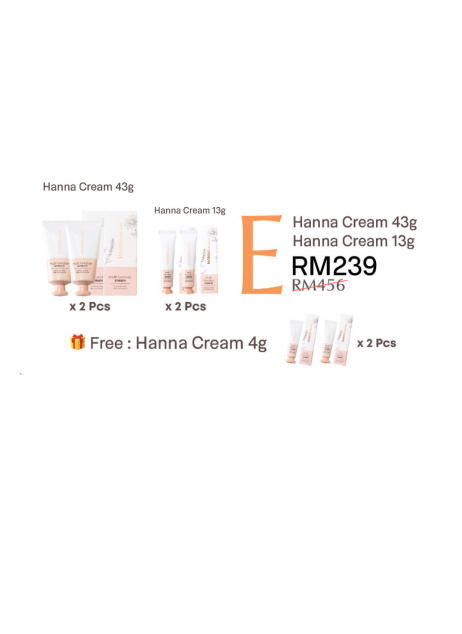 Hanna【E｜Hanna Cream 43gm x2pcs + Hanna Cream 13gm x2pcs FREE Hanna Cream 4g x2pcs 】（1-3工作天發貨）