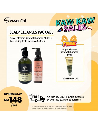 Essential【Scalp Cleanses Package : Ginger Blossom Renewal Shampoo 500ml + Revitalising Scalp Shampoo 250ml (FREE Ginger Blossom Renewal Shampoo 60mlx1)】(商家 -3天發貨)