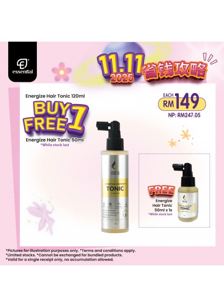 Essential 11.11【Energize Hair Tonic 120ml FREE Hair Tonic 50ml】【商家1-3天發貨】