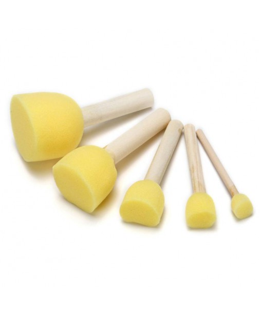 5pcs Sponge Foam Brush Set Wooden Handle Stamp Painting Tool DIY Crafts